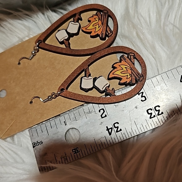 Wooden Laser Cut Bonfire Earrings - Picture 2 of 2